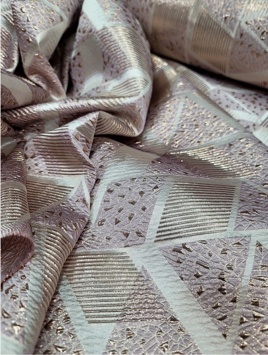 Pink Rose Gold Brocade Fabric - Sold By The Yard - Textured Metallic Geometric (60” Width)