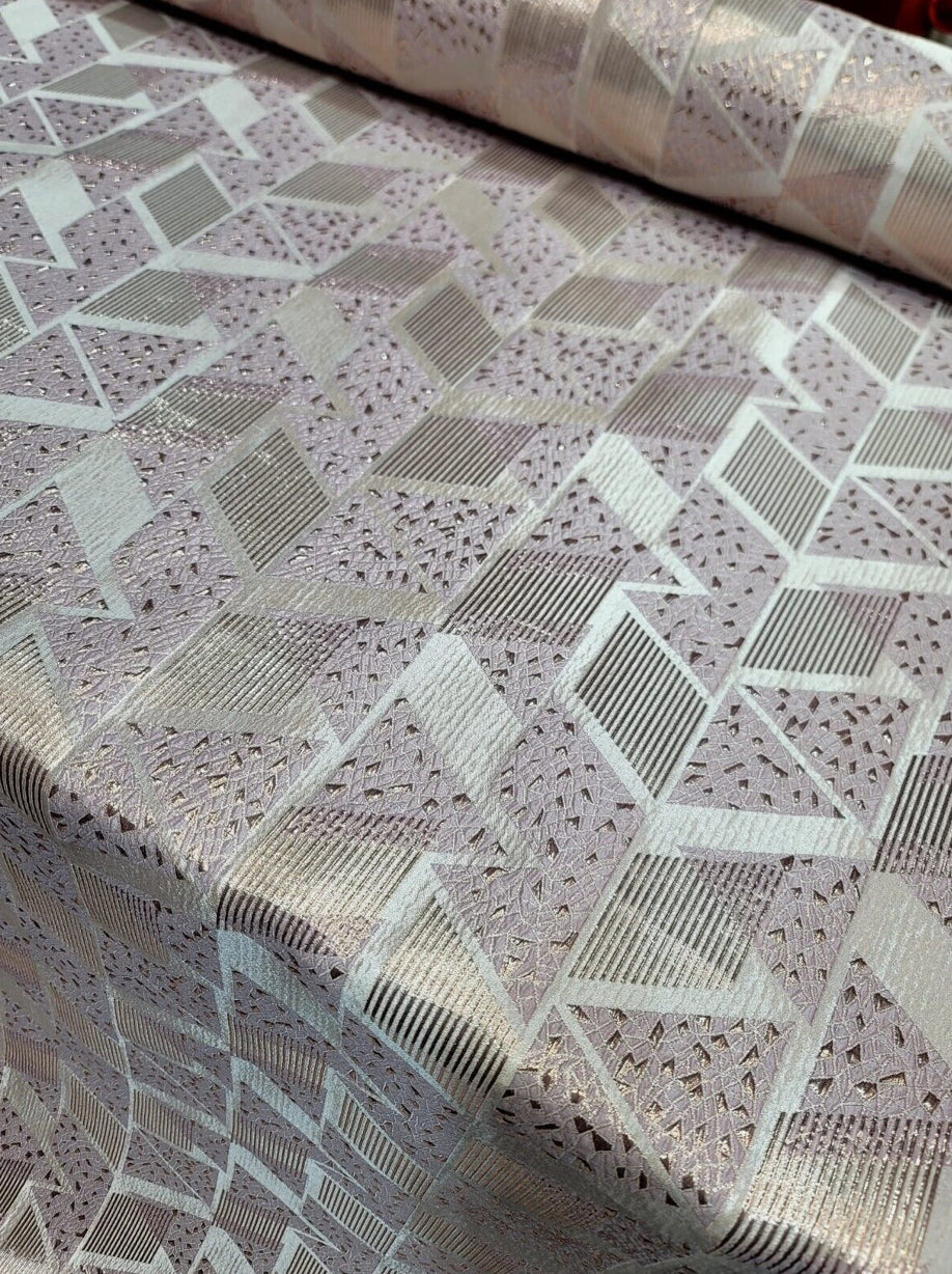 Pink Rose Gold Brocade Fabric - Sold By The Yard - Textured Metallic Geometric (60” Width)