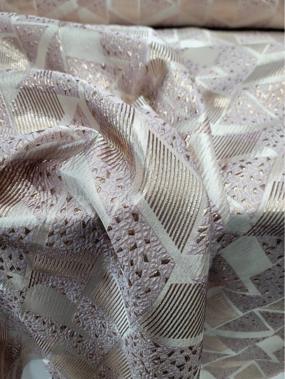 Pink Rose Gold Brocade Fabric - Sold By The Yard - Textured Metallic Geometric (60” Width)