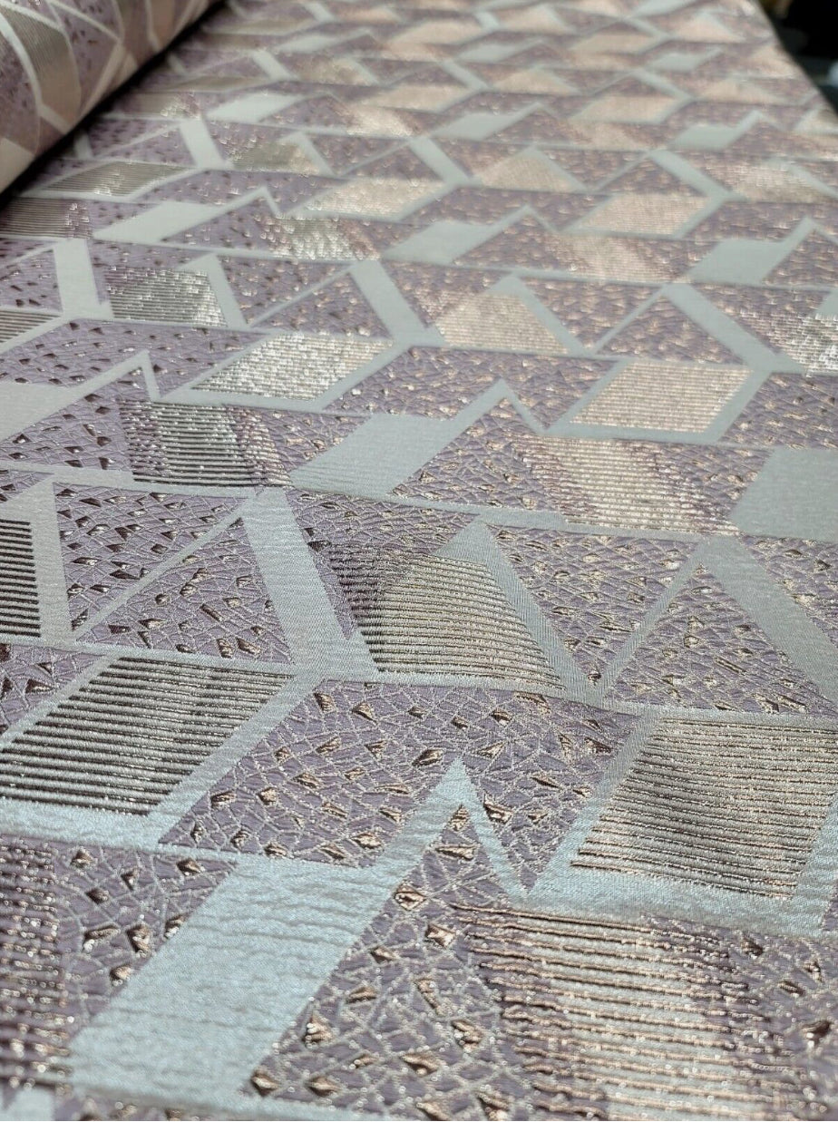 Pink Rose Gold Brocade Fabric - Sold By The Yard - Textured Metallic Geometric (60” Width)