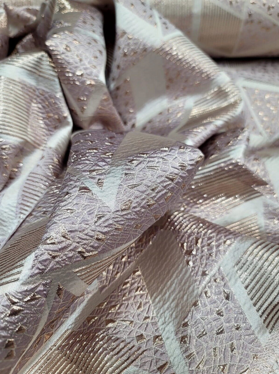Pink Rose Gold Brocade Fabric - Sold By The Yard - Textured Metallic Geometric (60” Width)