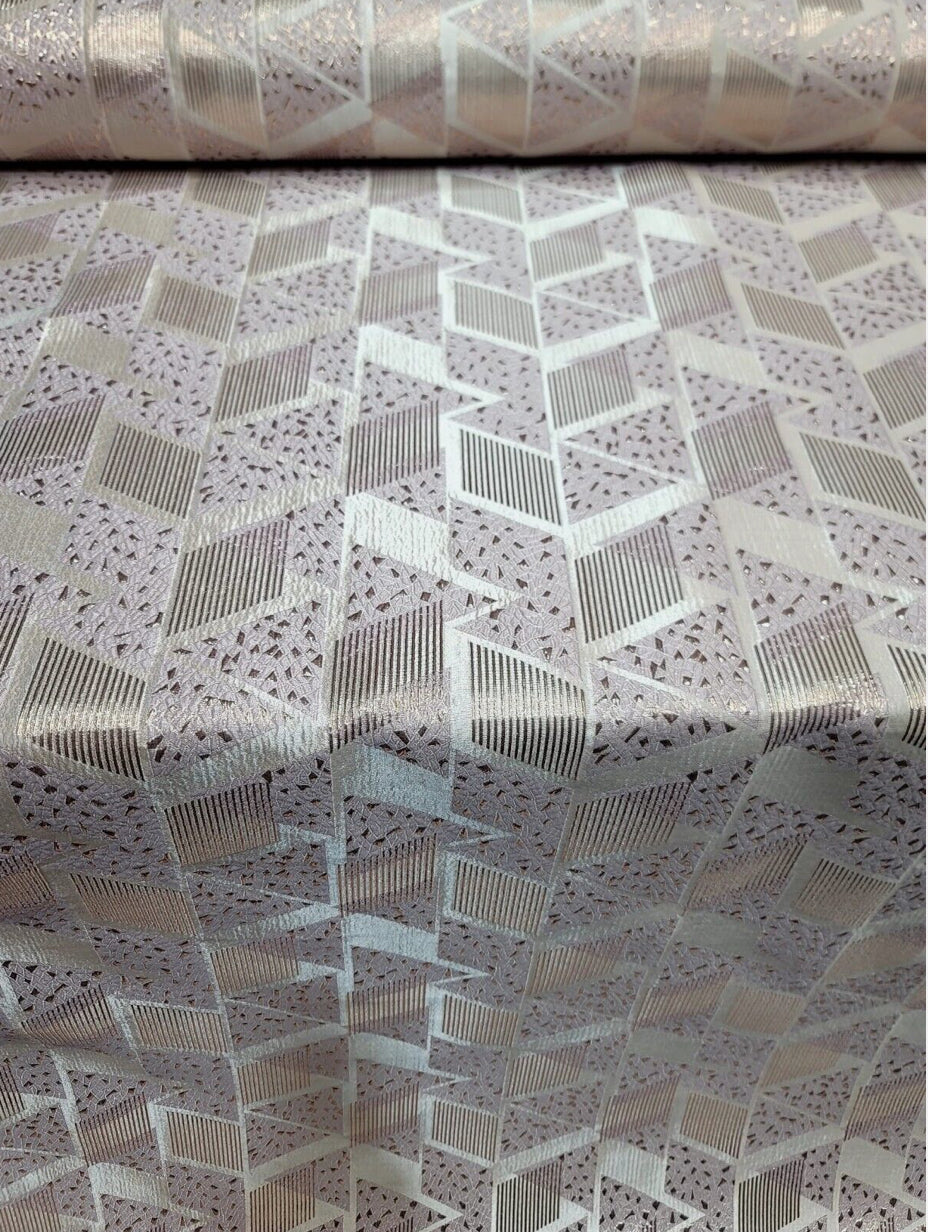 Pink Rose Gold Brocade Fabric - Sold By The Yard - Textured Metallic Geometric (60” Width)