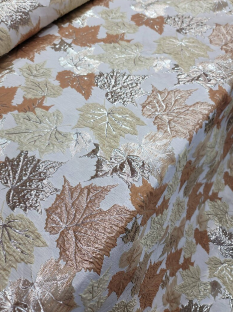 Brocade Jacquard Red Metallic Gold Mustard Maple Leaves Jacquard Fashion Prom Fabric Sold by The Yard Bridal Quinceañera