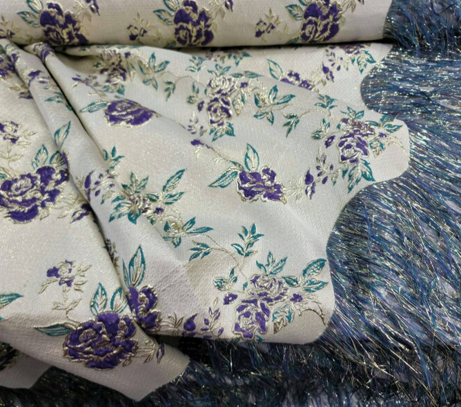 Purple Brocade Eyelash Prom fabric Sold By The Yard Gown Quinceañera