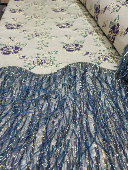 Purple Brocade Eyelash Prom fabric Sold By The Yard Gown Quinceañera
