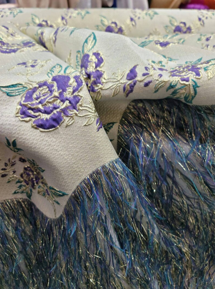 Purple Brocade Eyelash Prom fabric Sold By The Yard Gown Quinceañera