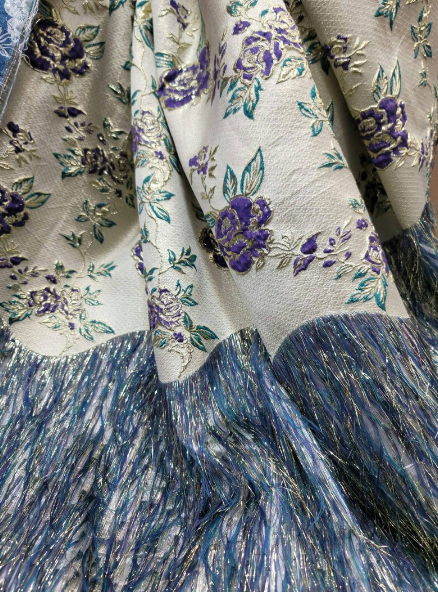 Purple Brocade Eyelash Prom fabric Sold By The Yard Gown Quinceañera