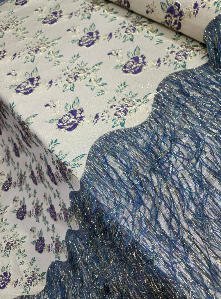 Purple Brocade Eyelash Prom fabric Sold By The Yard Gown Quinceañera