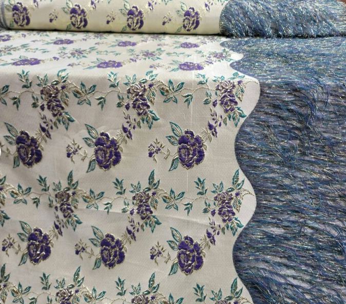 Purple Brocade Eyelash Prom fabric Sold By The Yard Gown Quinceañera