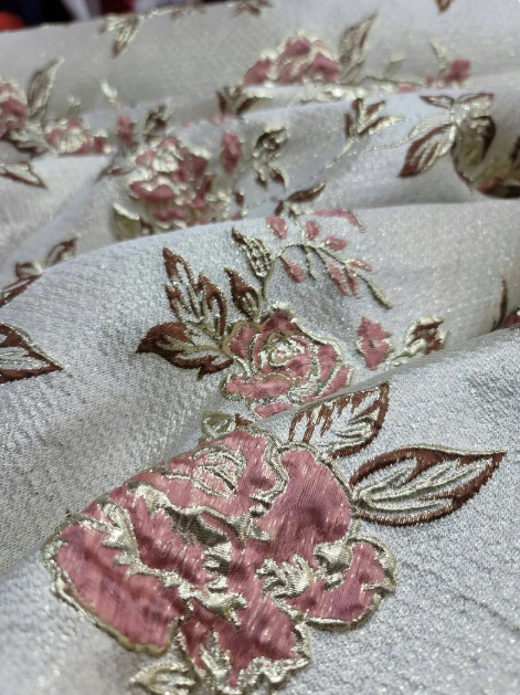 Rose Gold Metallic Brocade Iridescent Eyelash Prom Fabric Sold by the Yard Gown Quinceañera Gown Brida Luxury Fashion