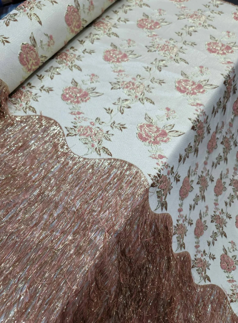 Rose Gold Metallic Brocade Iridescent Eyelash Prom Fabric Sold by the Yard Gown Quinceañera Gown Brida Luxury Fashion