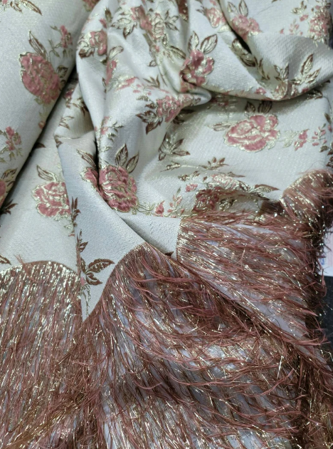 Rose Gold Metallic Brocade Iridescent Eyelash Prom Fabric Sold by the Yard Gown Quinceañera Gown Brida Luxury Fashion