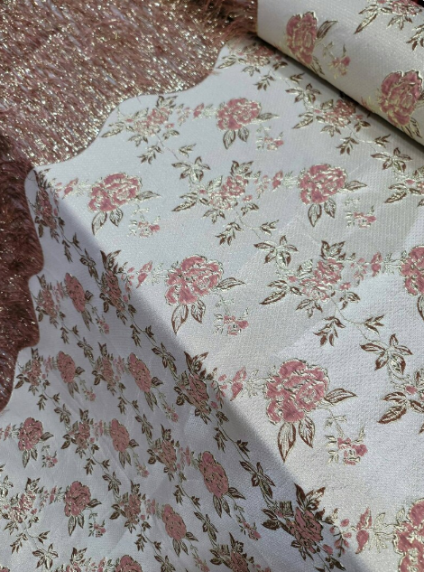 Rose Gold Metallic Brocade Iridescent Eyelash Prom Fabric Sold by the Yard Gown Quinceañera Gown Brida Luxury Fashion