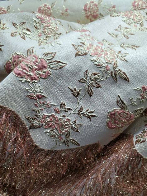 Rose Gold Metallic Brocade Iridescent Eyelash Prom Fabric Sold by the Yard Gown Quinceañera Gown Brida Luxury Fashion