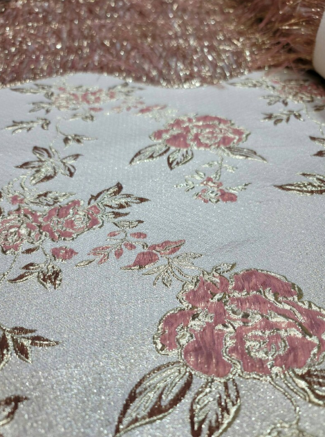 Rose Gold Metallic Brocade Iridescent Eyelash Prom Fabric Sold by the Yard Gown Quinceañera Gown Brida Luxury Fashion