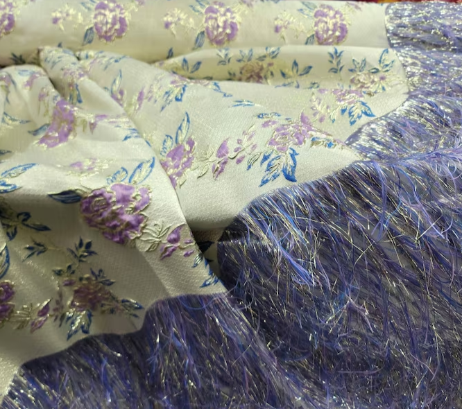 Lavender Gold Metallic Brocade Eyelash Prom Fabric Sold by the Yard Gown Quinceañera Bridal Decoration Draping Jacquard
