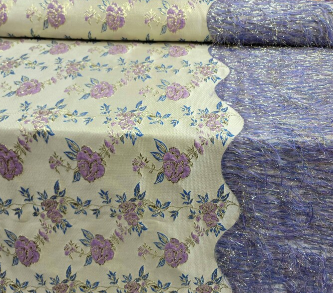 Lavender Gold Metallic Brocade Eyelash Prom Fabric Sold by the Yard Gown Quinceañera Bridal Decoration Draping Jacquard