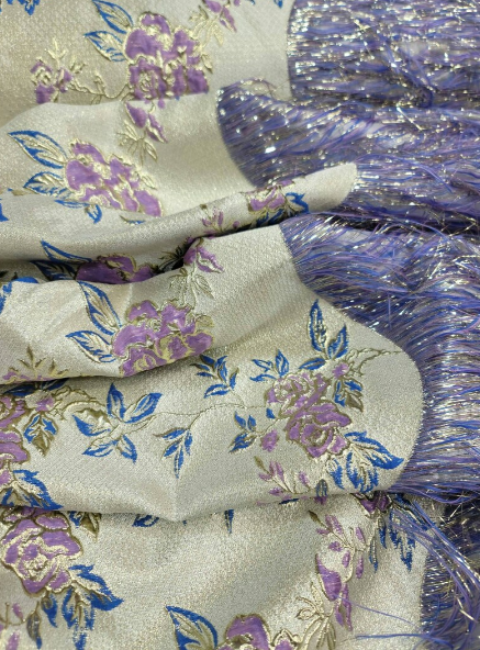 Lavender Gold Metallic Brocade Eyelash Prom Fabric Sold by the Yard Gown Quinceañera Bridal Decoration Draping Jacquard