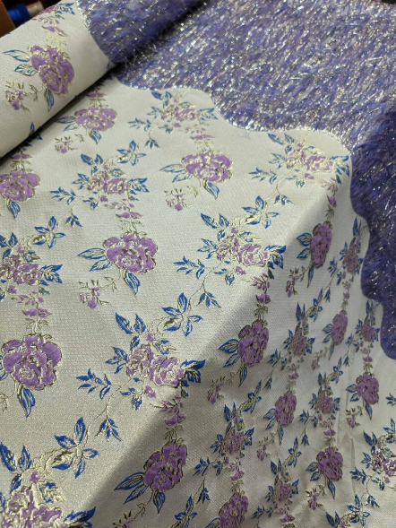 Lavender Gold Metallic Brocade Eyelash Prom Fabric Sold by the Yard Gown Quinceañera Bridal Decoration Draping Jacquard
