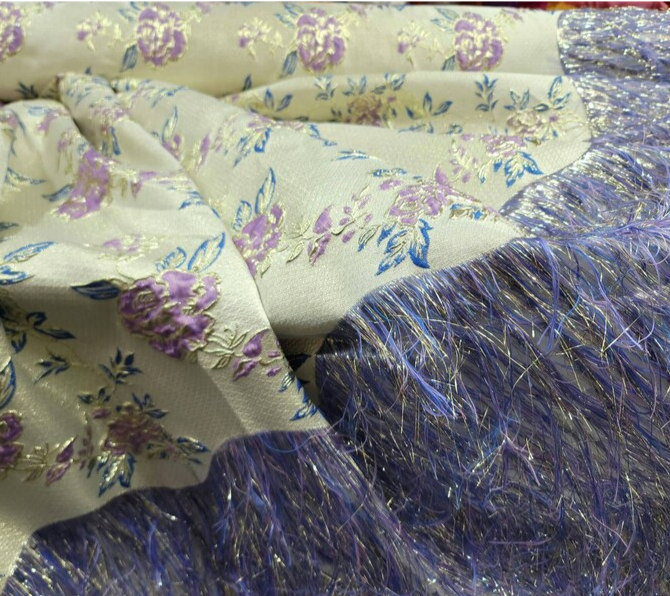 Lavender Gold Metallic Brocade Eyelash Prom Fabric Sold by the Yard Gown Quinceañera Bridal Decoration Draping Jacquard