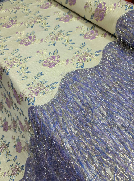 Lavender Gold Metallic Brocade Eyelash Prom Fabric Sold by the Yard Gown Quinceañera Bridal Decoration Draping Jacquard