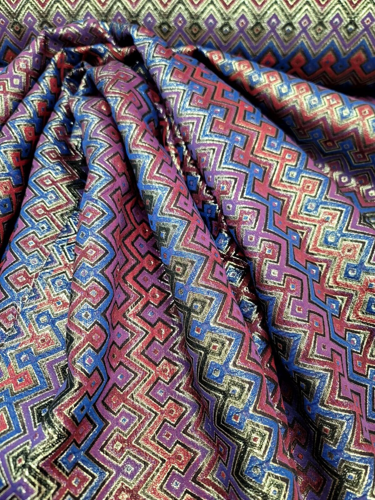 Luxury Brocade Fabric By The Yard For Dress Sewing Upholstery Geometric Red Gold