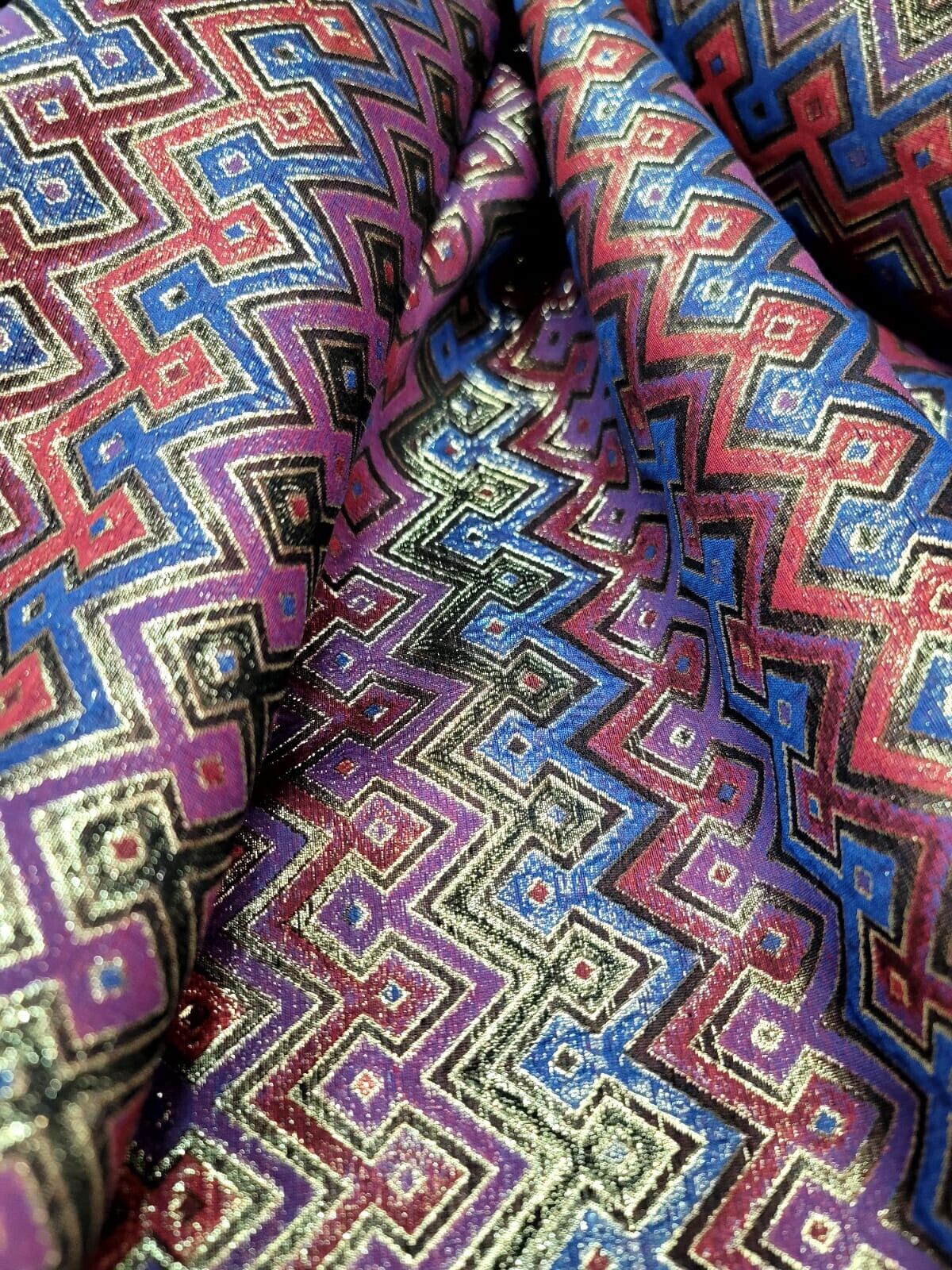 Luxury Brocade Fabric By The Yard For Dress Sewing Upholstery Geometric Red Gold