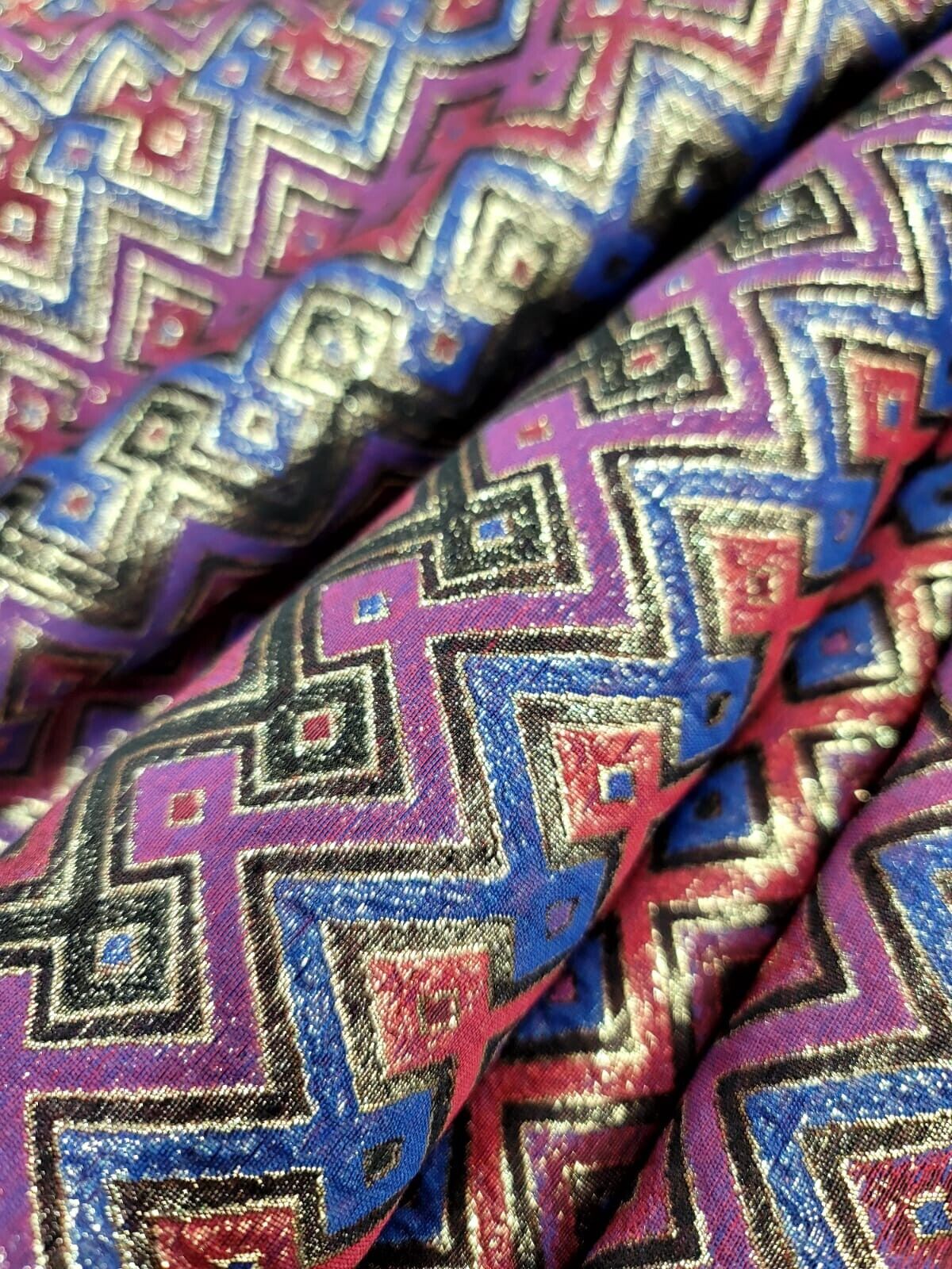 Luxury Brocade Fabric By The Yard For Dress Sewing Upholstery Geometric Red Gold