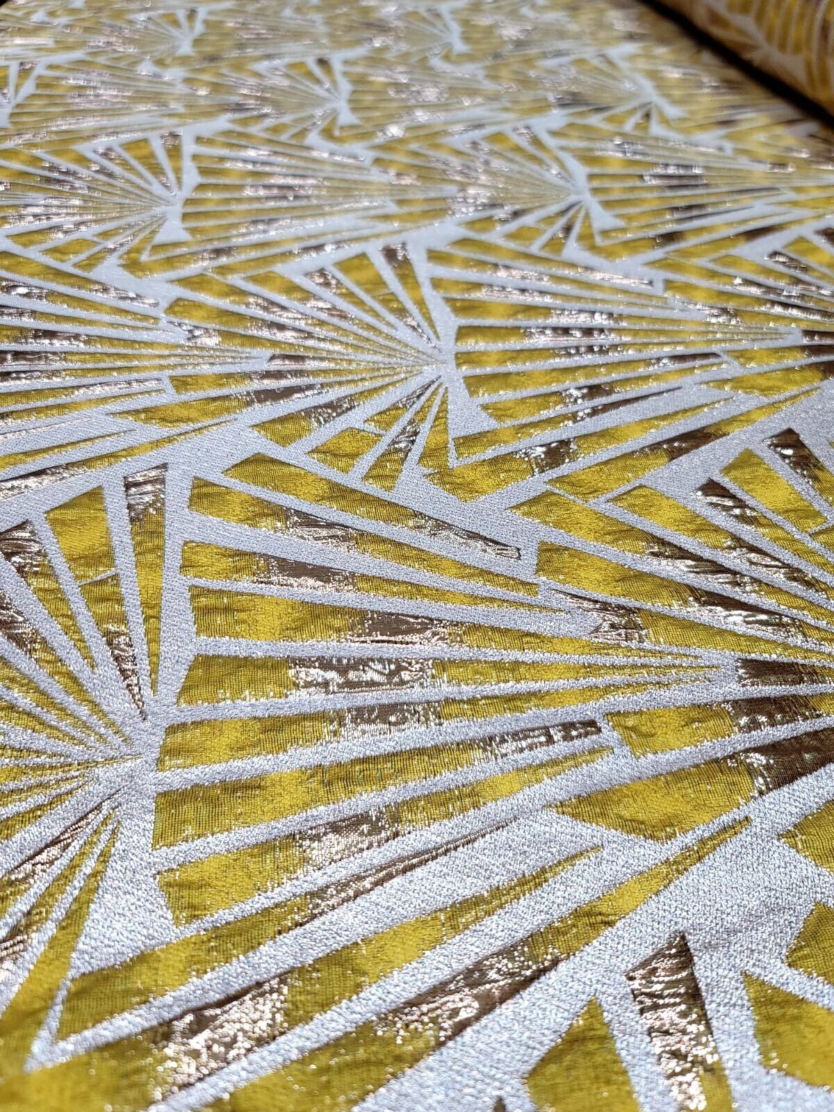 Gold Yellow Metallic Brocade Geometr Fabric By The Yard Gown Quinceañera Bridal