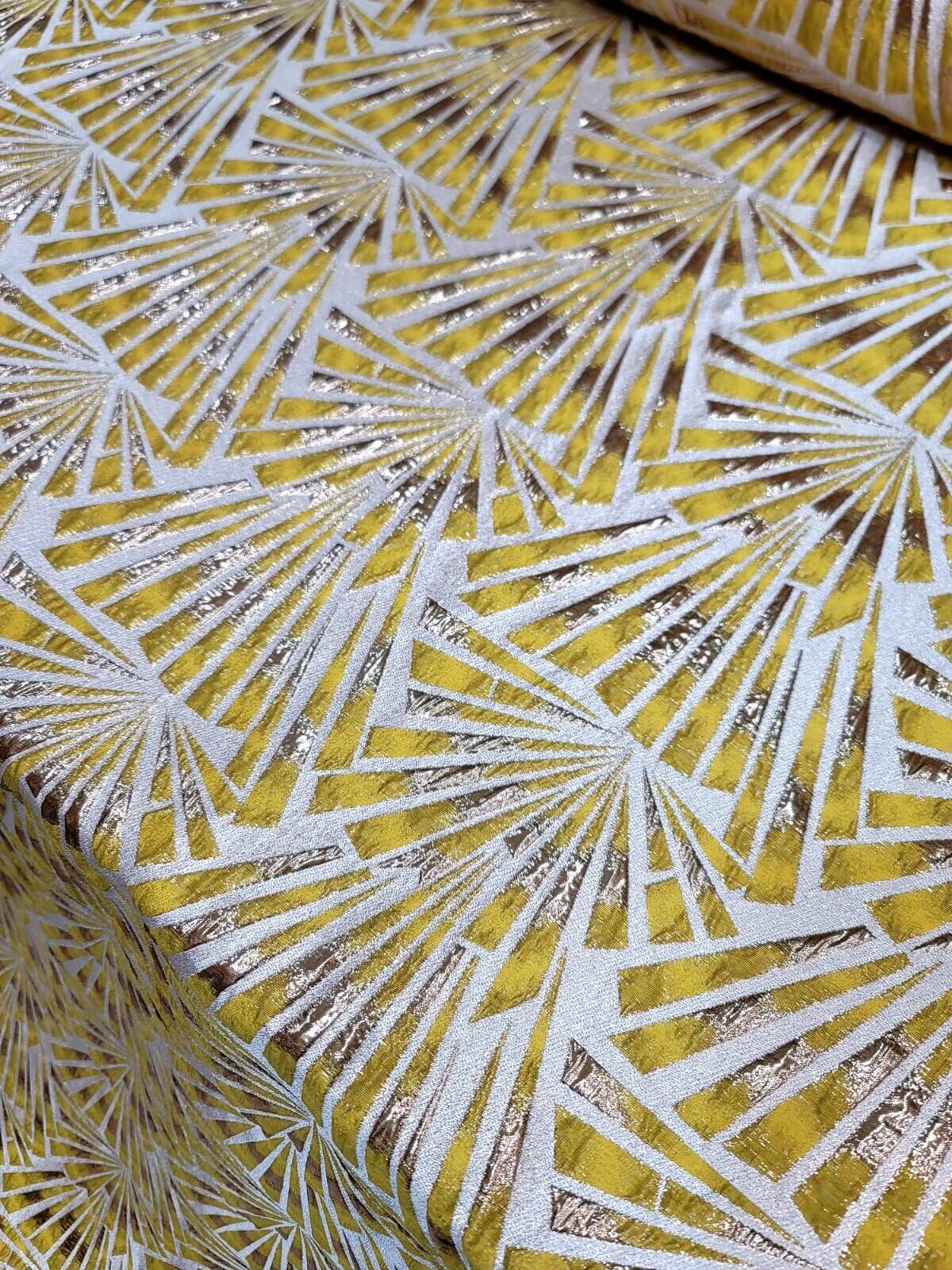 "Geometric Pattern Metallic Brocade Fabric by the Yard - Ideal for Elegant Creations - Available in Multiple Stunning Color Combinations