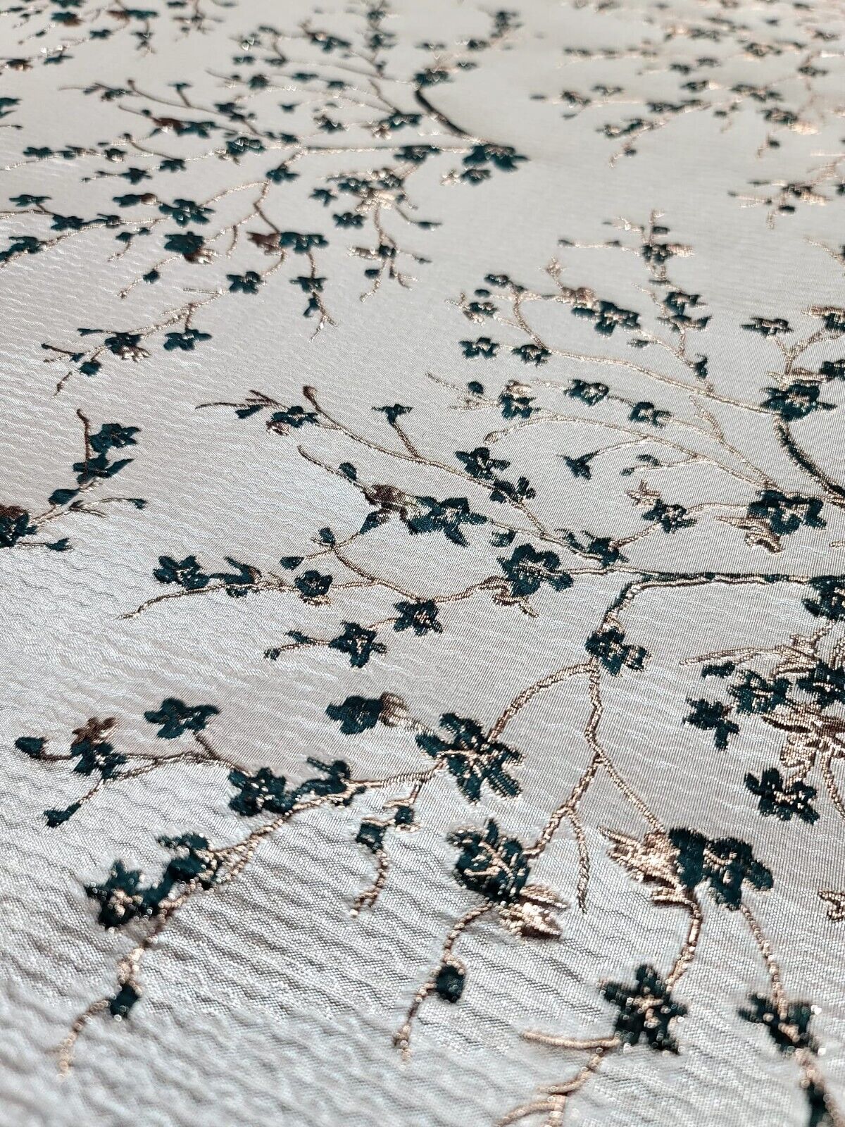 HUNTER GREEN Floral Brocade Fabric Sold By The Yard Beige Textured