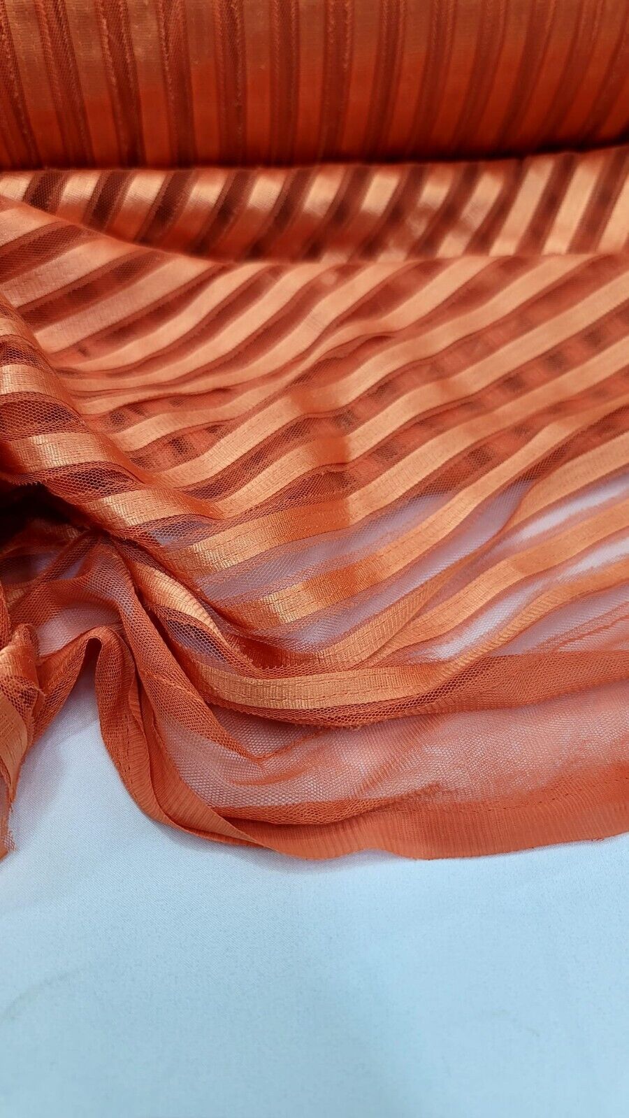 Orange Stretch Lace Fabric - 56" Width - Sold by the Yard - Striped Embroidery Ribbon