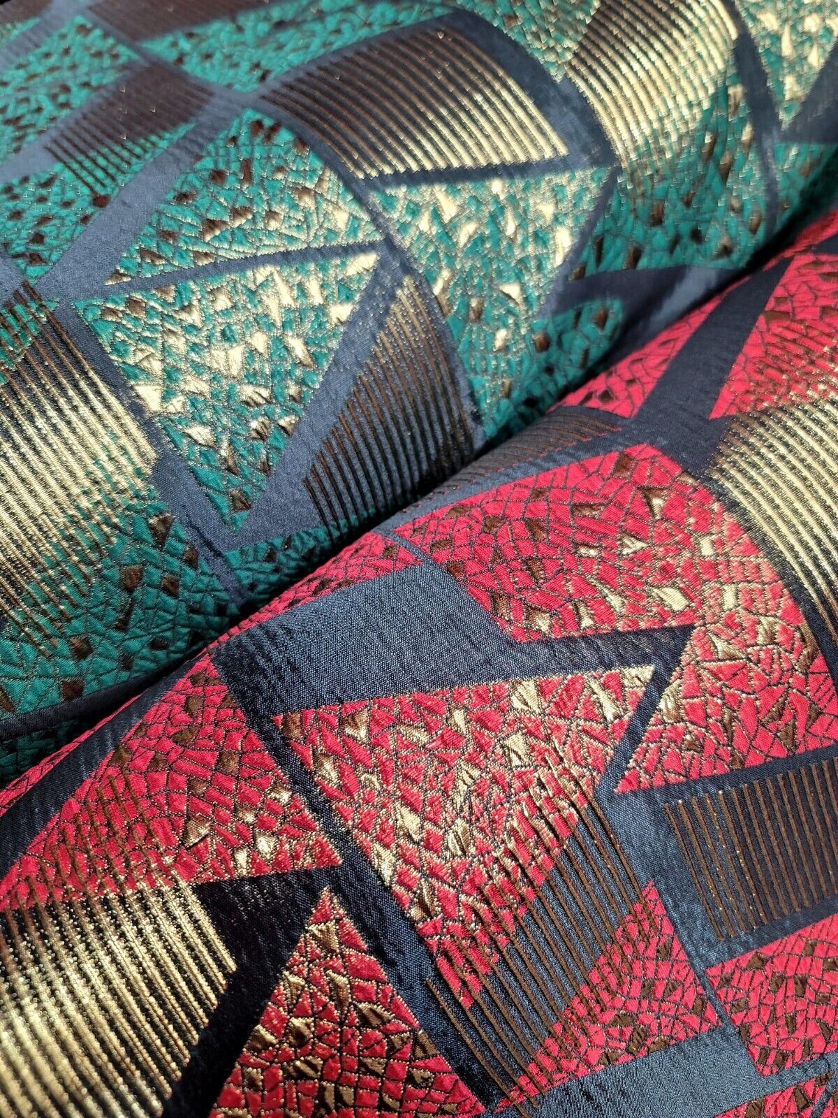 Black and Red Gold Metallic Geometric Brocade Fabric - 57" Width - Sold by Yard - Ideal for High-End Creations, Dressmaking, and Home Decor
