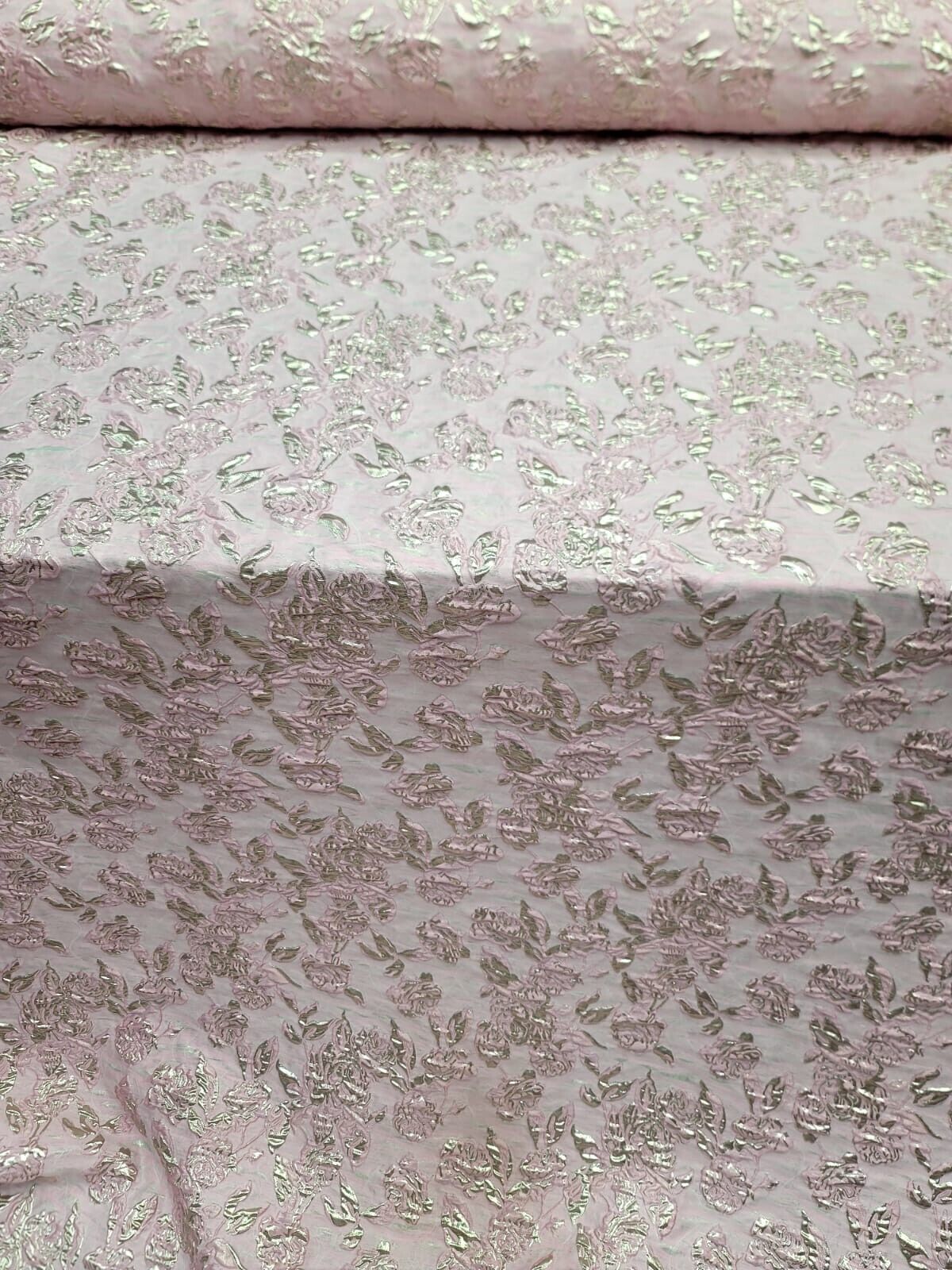Rose Pink Gold Metallic Brocade Fabric 60” Width Sold By The Yard Clear Organza