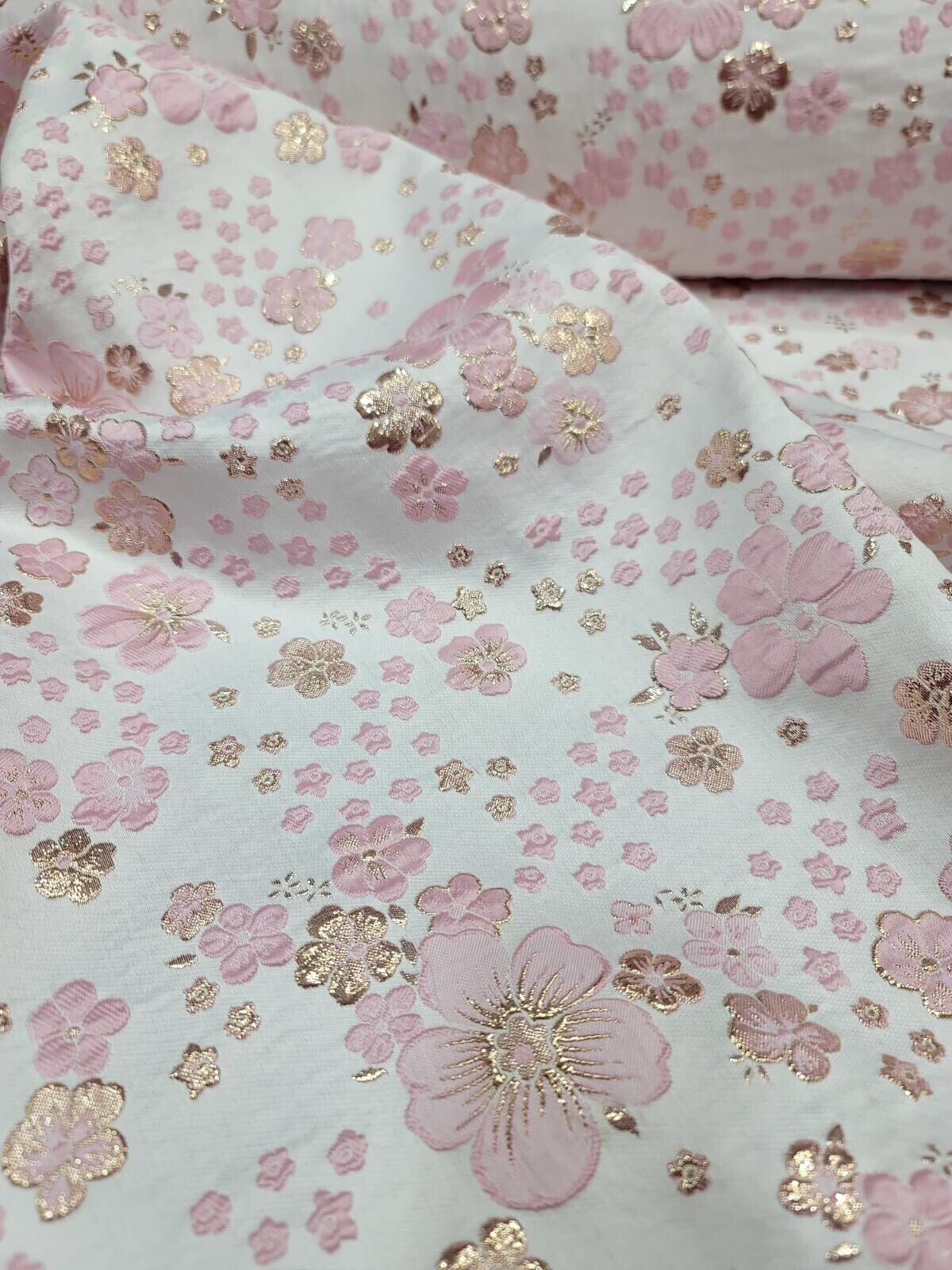 Pink and Gold Floral Brocade Fabric by the Yard - Stunning Rose Gold Metallic - Perfect for Elegance and Fashion