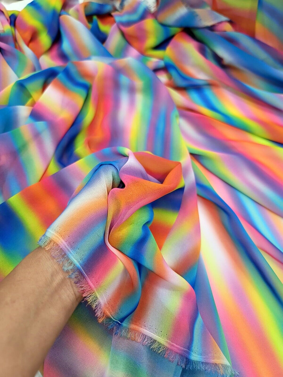 Multi-Color Chiffon Ombre Fabric by the Yard - Vibrant Rainbow Gradient - Sheer Elegance