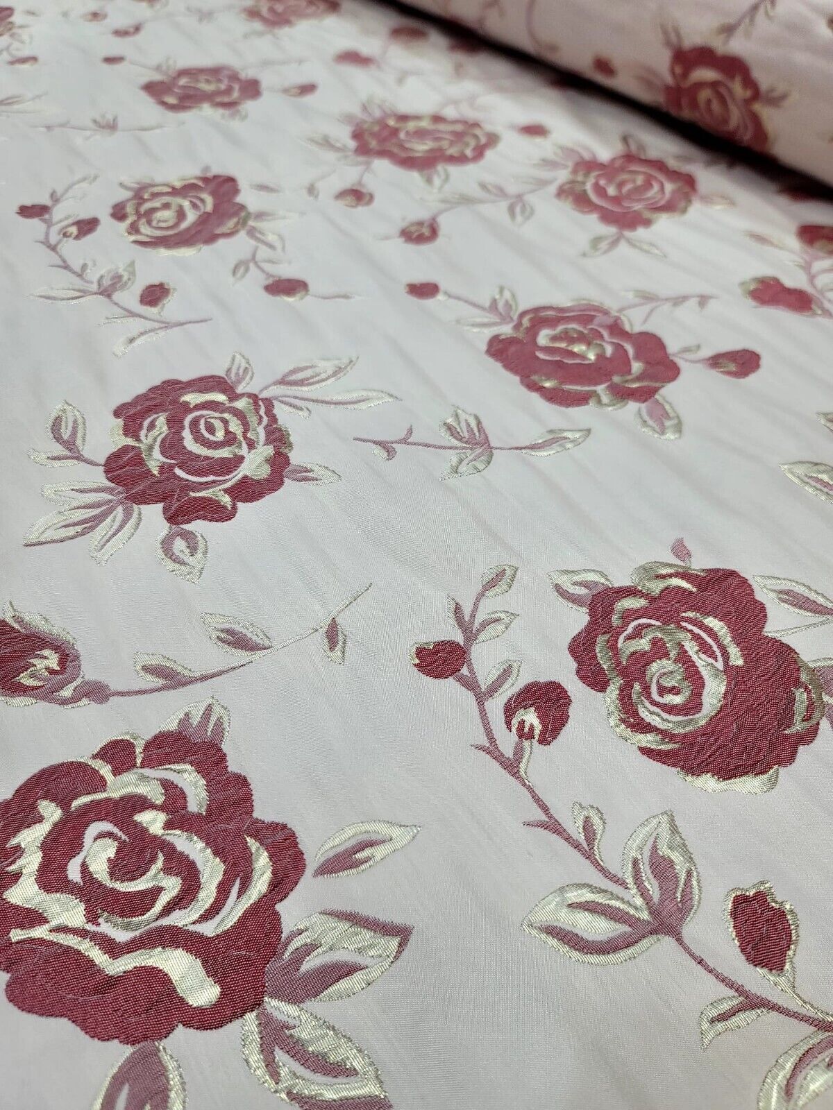 GOLD BURGUNDY Metallic Brocade Fabric Sold By The Yard BEIGE BACKGROUND FOR DRES