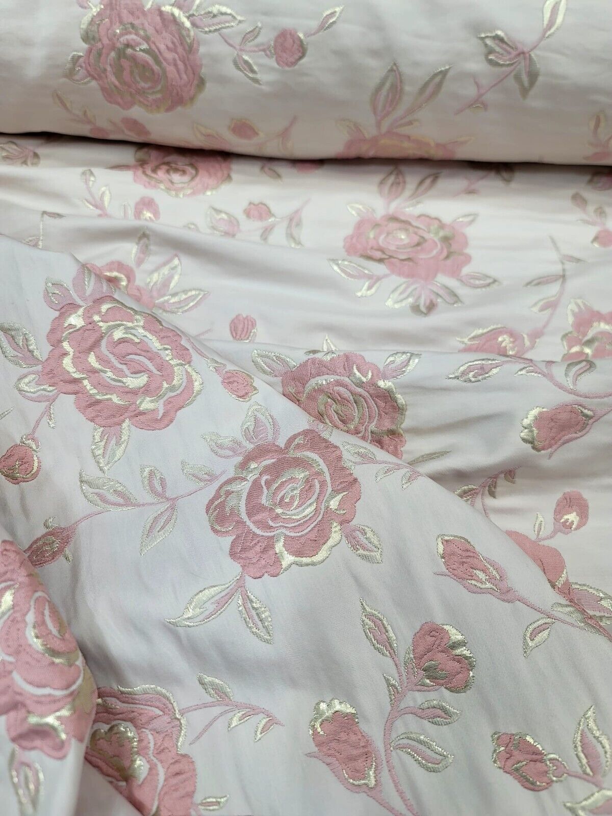 Blush Brocade Metallic Gold Metallic Flower Floral Fabric By The Yard Beige Back