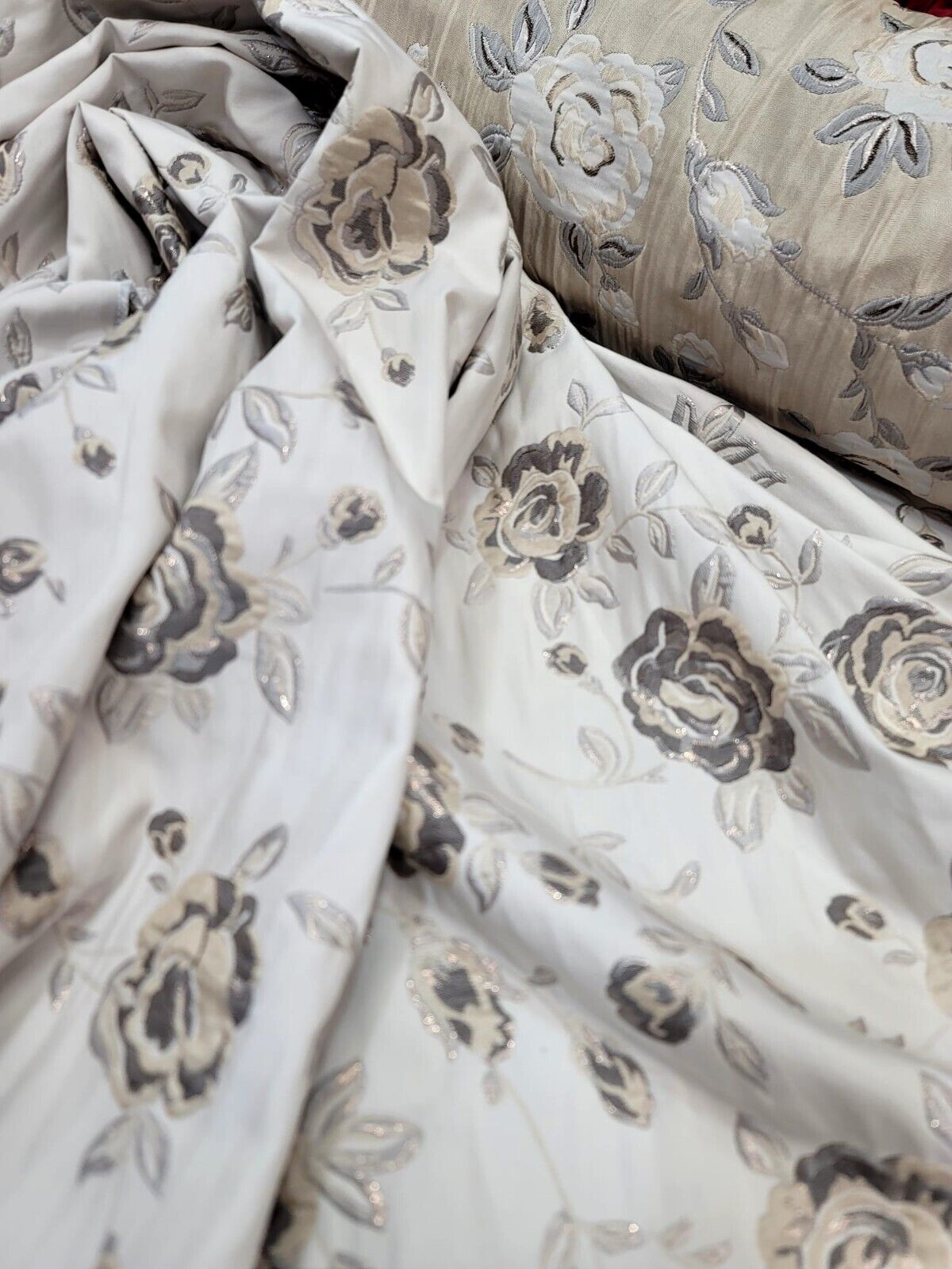 BEIGE GOLD Floral Brocade Fabric (60 in.) Sold By The Yard Embossed Flowers
