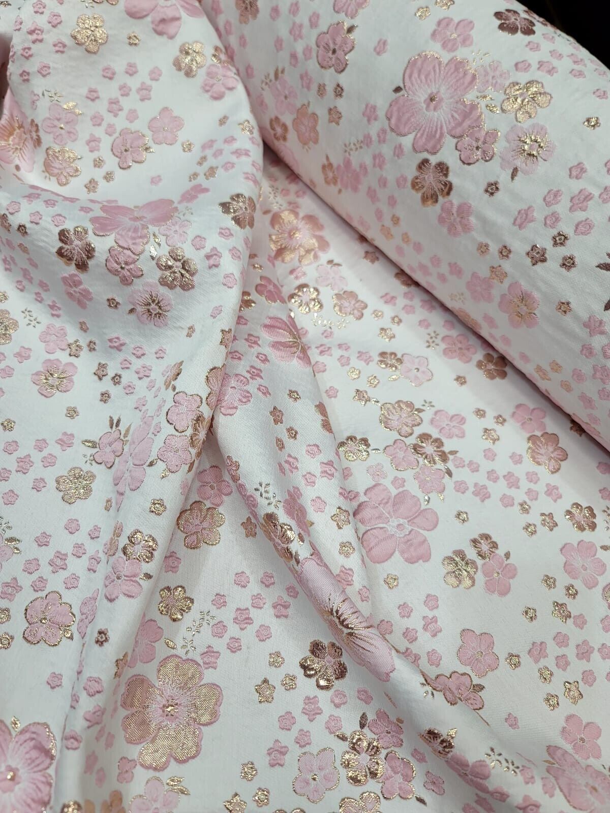 Pink and Gold Floral Brocade Fabric by the Yard - Stunning Rose Gold Metallic - Perfect for Elegance and Fashion