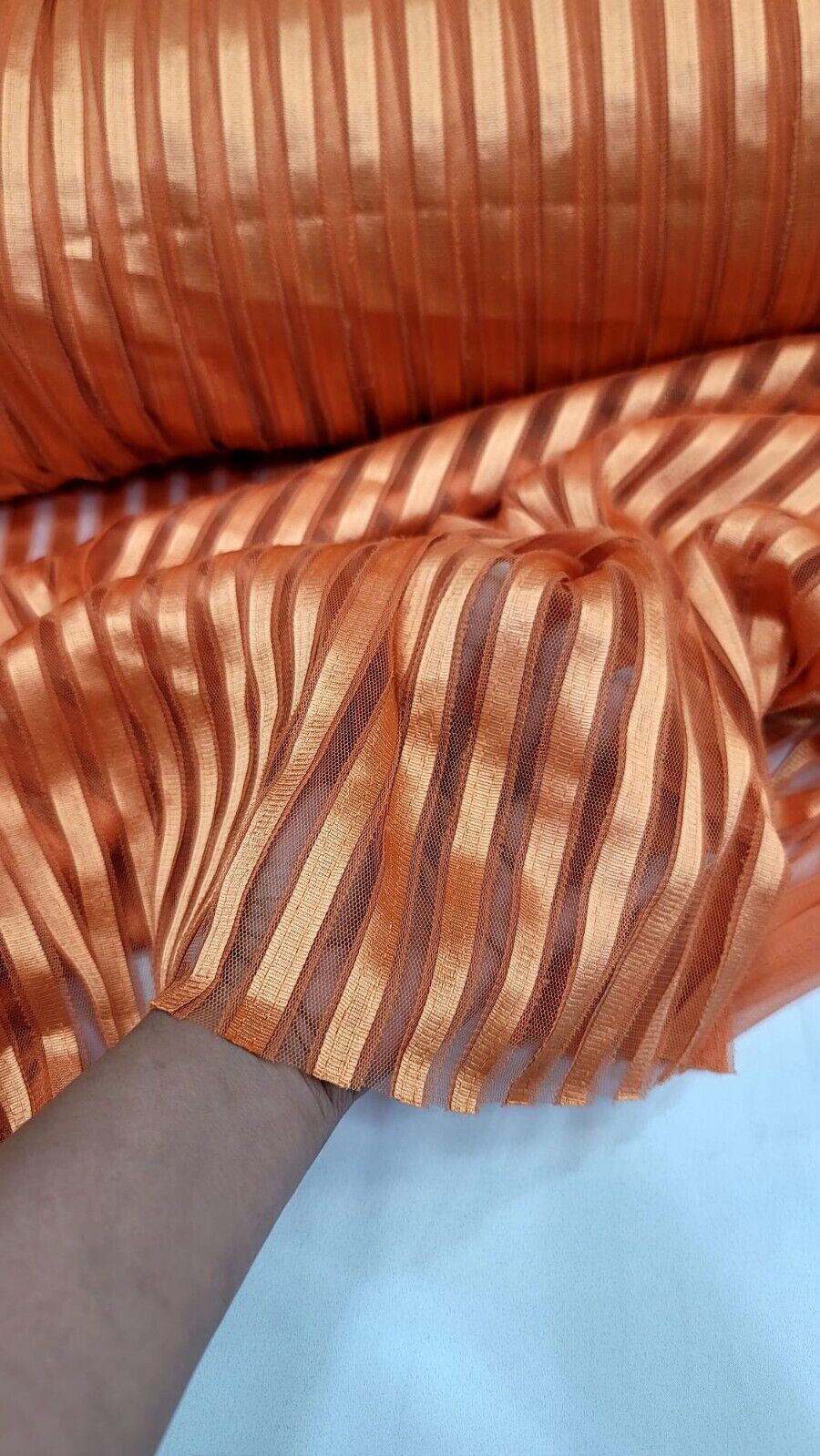 Orange Stretch Lace Fabric - 56" Width - Sold by the Yard - Striped Embroidery Ribbon