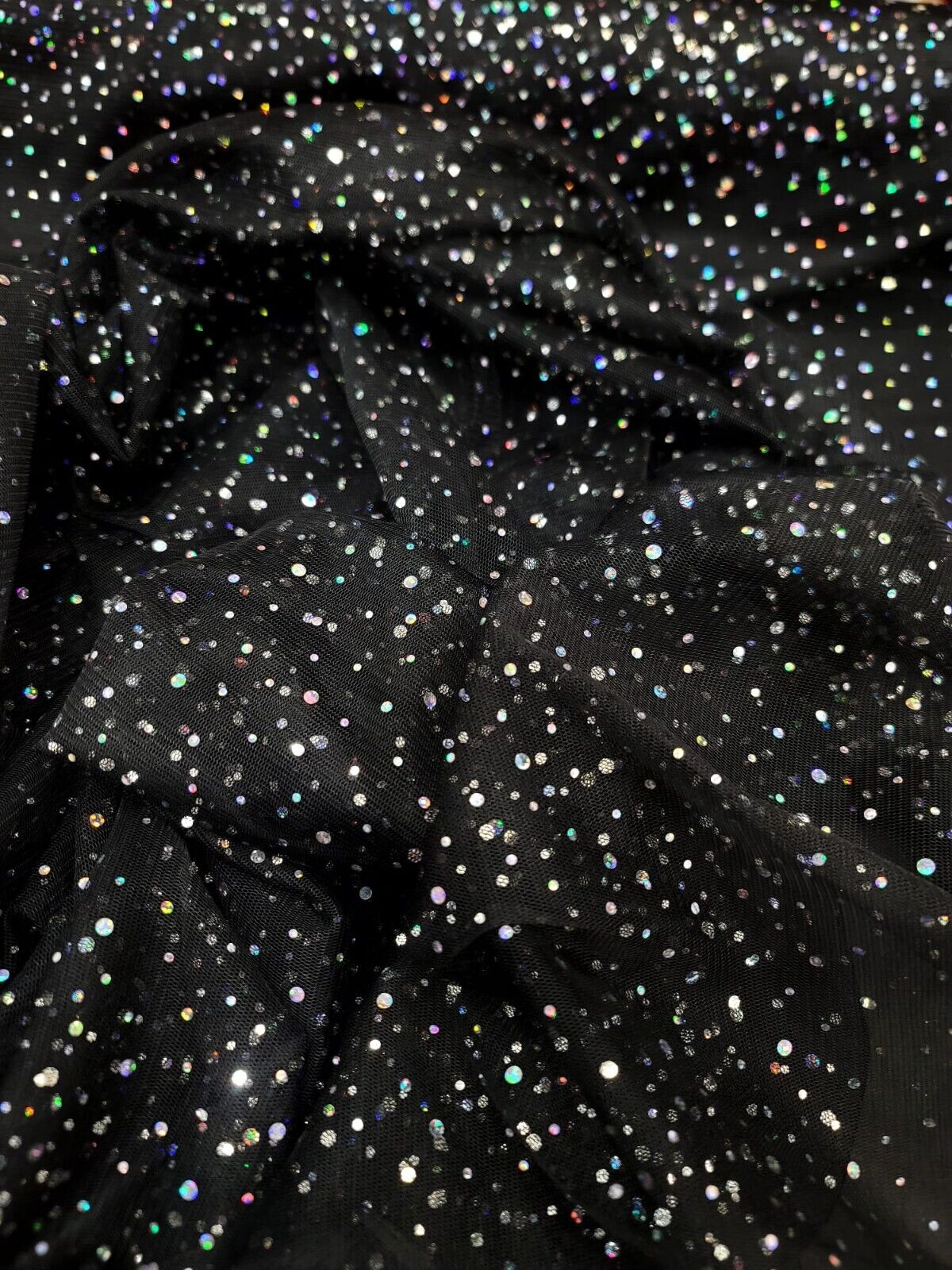 Black Stretch Mesh Iridescent Sequins Fabric Sold By The Yard Quinceañera Prom
