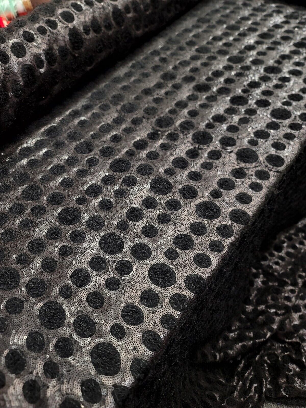 Black Fringes Shaggy Stretch Fabric By The Yard - Eyelash Matte Sequins