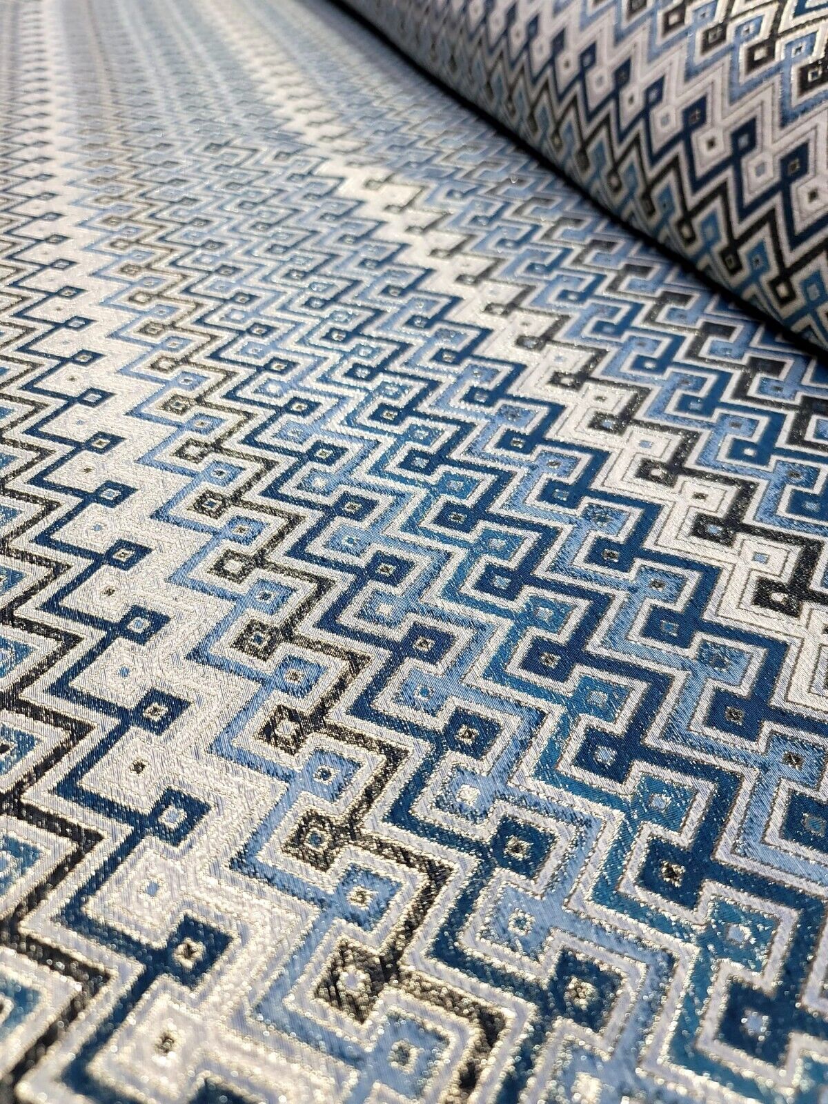 Teal Metallic Geometric Brocade Fabric - Sold by Yard - Perfect for Dressmaking, Upholstery, and High-End Creations