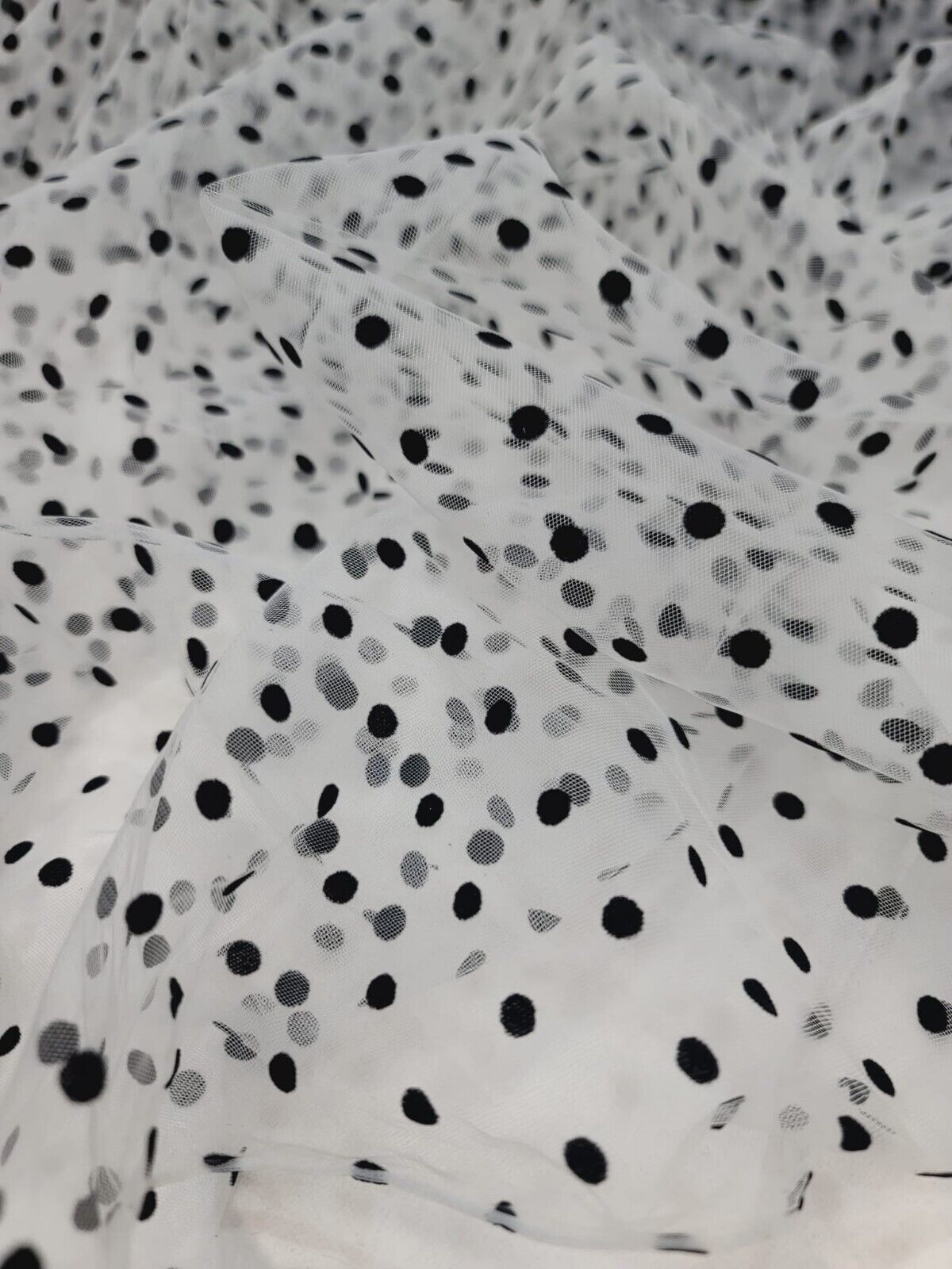 White Tulle Mesh Fabric Sold By The Yard Black Velvet Polka-dot For Dress