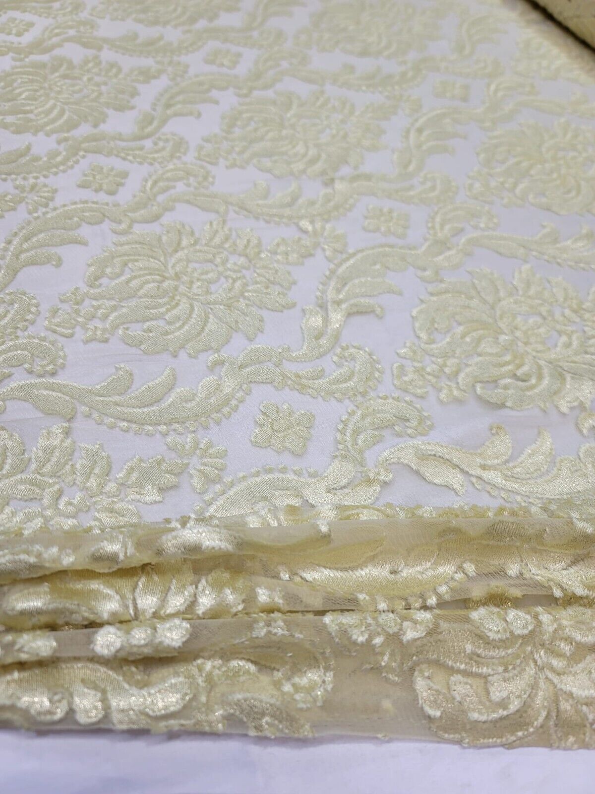 Embroidered Stretch Lace Apparel Fabric Sheer Floral Pale Yellow - 60" Widt