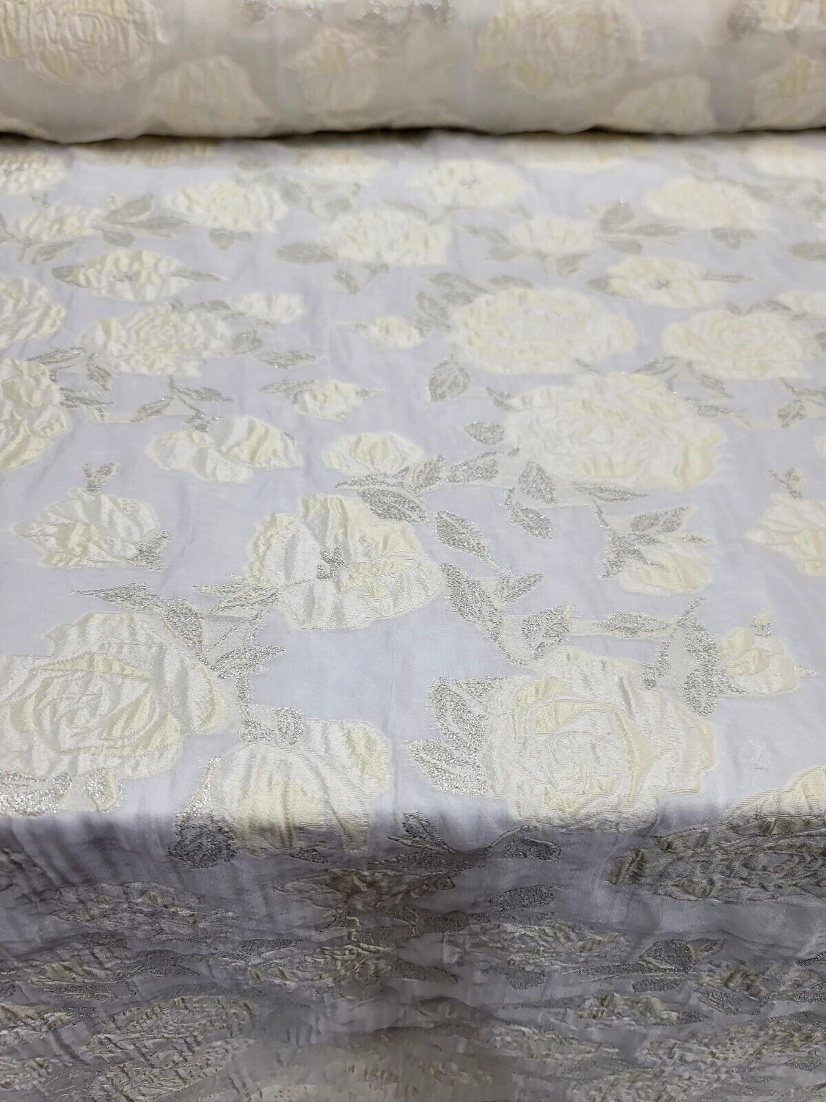 Floral Organza Brocade Fabric by the Yard - Elegant Lavender Blue, or Ivory Gold on White Organza - 60" Width