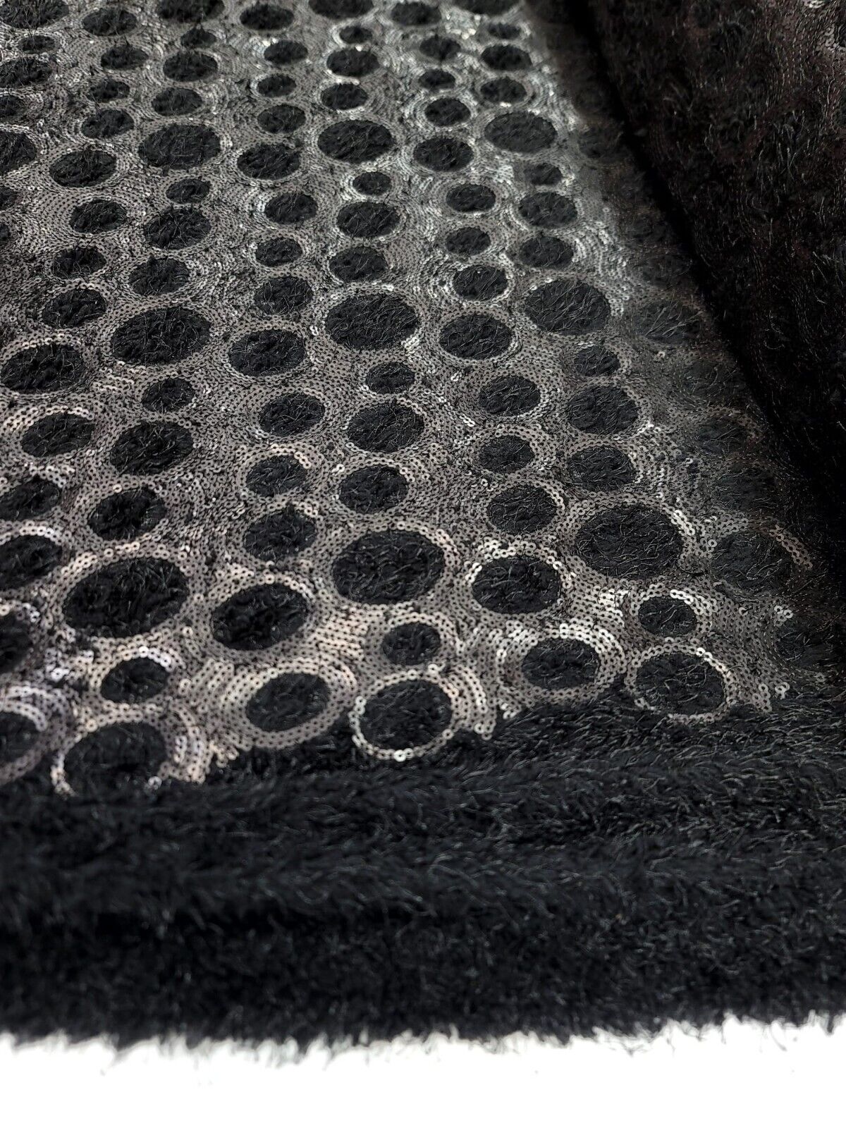 Black Fringes Shaggy Stretch Fabric By The Yard - Eyelash Matte Sequins