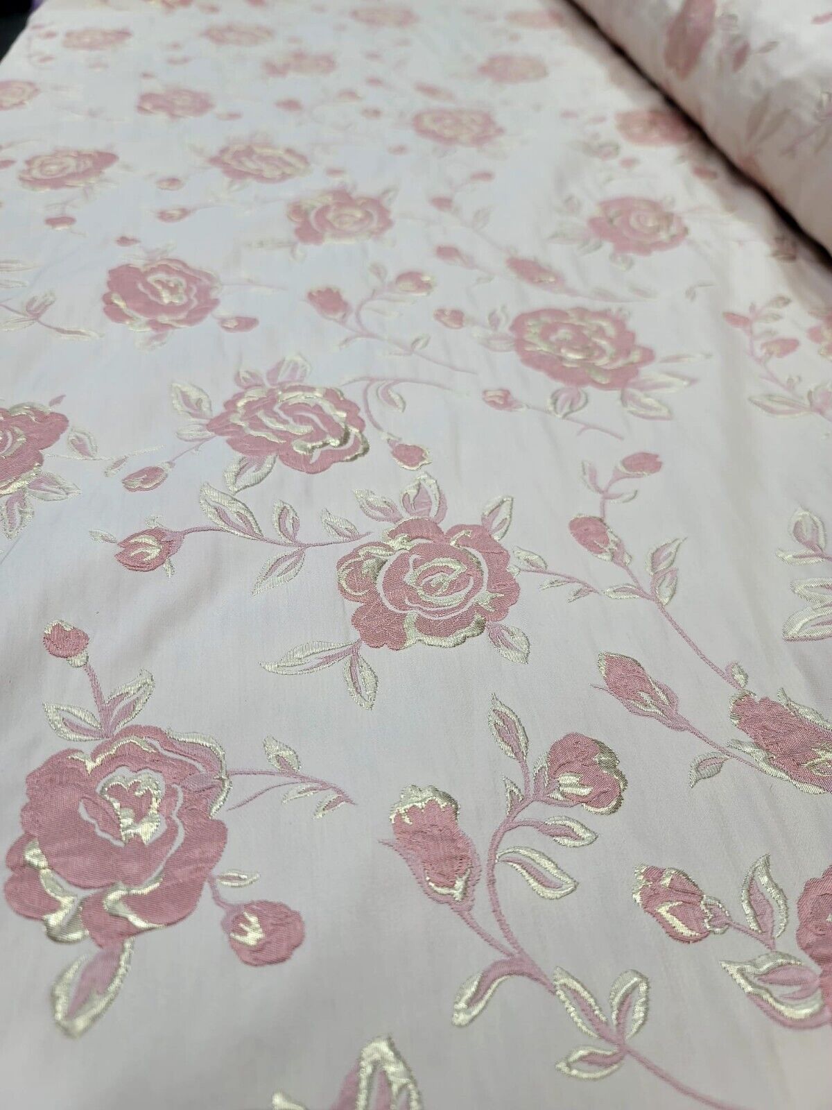 Blush Brocade Metallic Gold Metallic Flower Floral Fabric By The Yard Beige Back