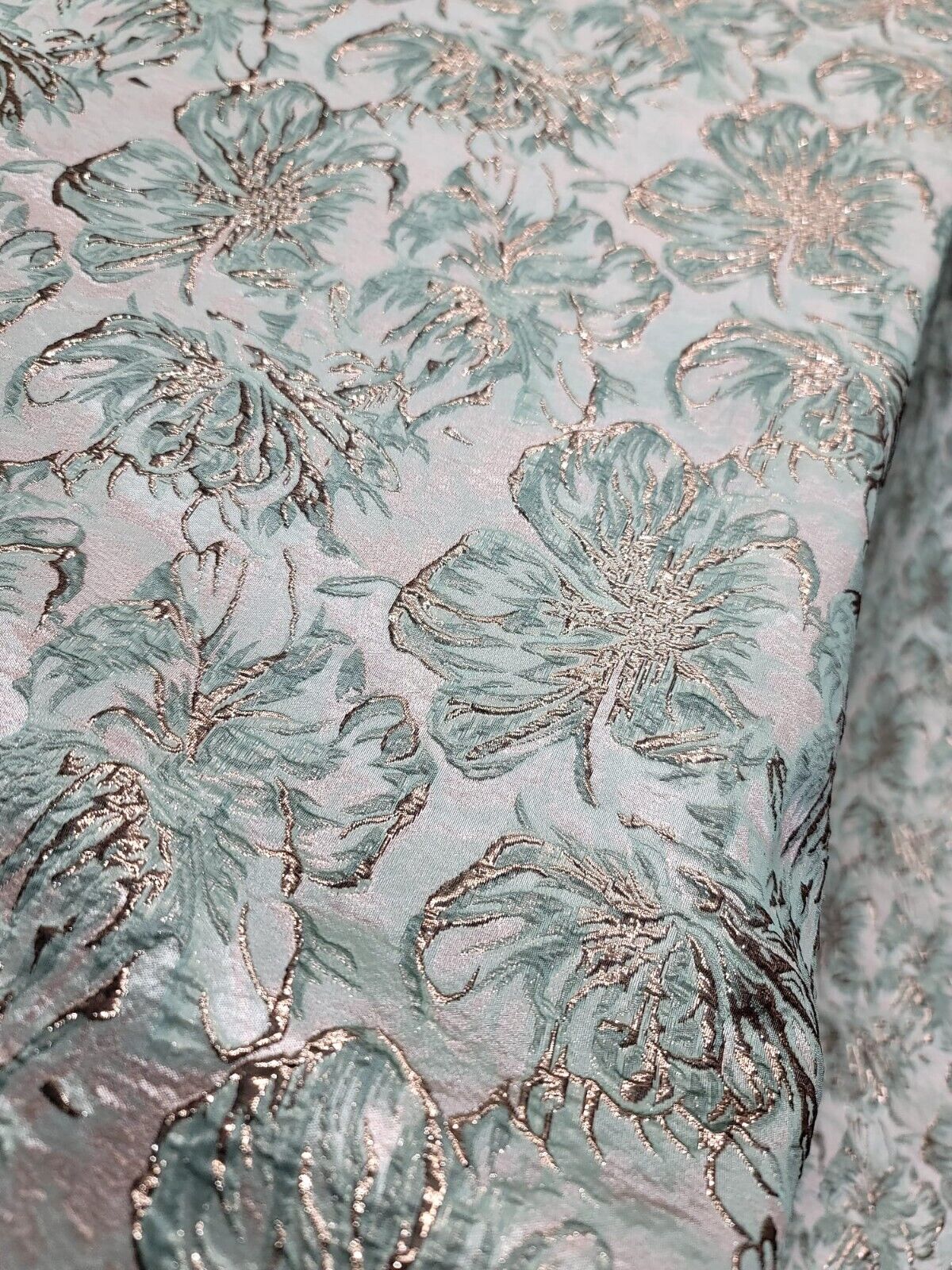 MINT GREEN ROSE GOLD Floral Brocade Fabric - Sold by the Yard